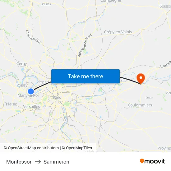 Montesson to Sammeron map