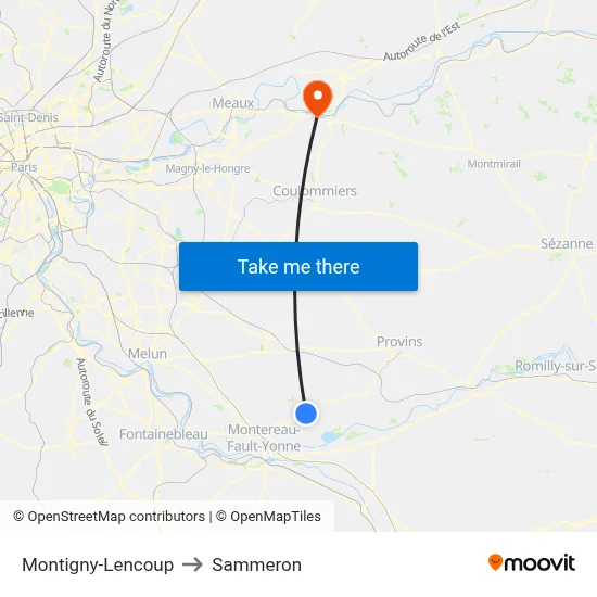 Montigny-Lencoup to Sammeron map