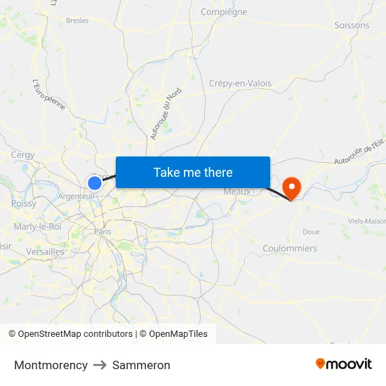 Montmorency to Sammeron map