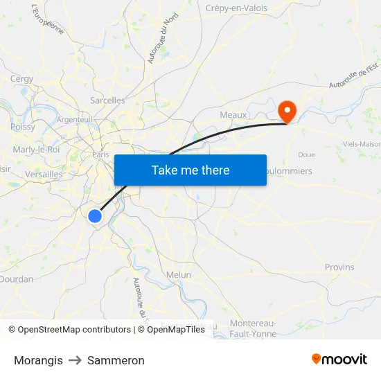 Morangis to Sammeron map