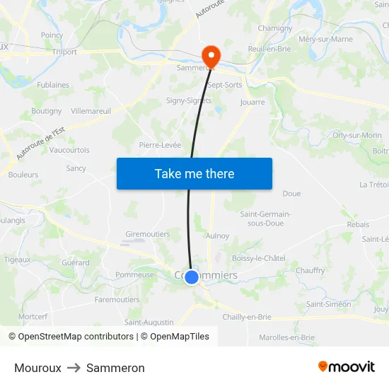 Mouroux to Sammeron map