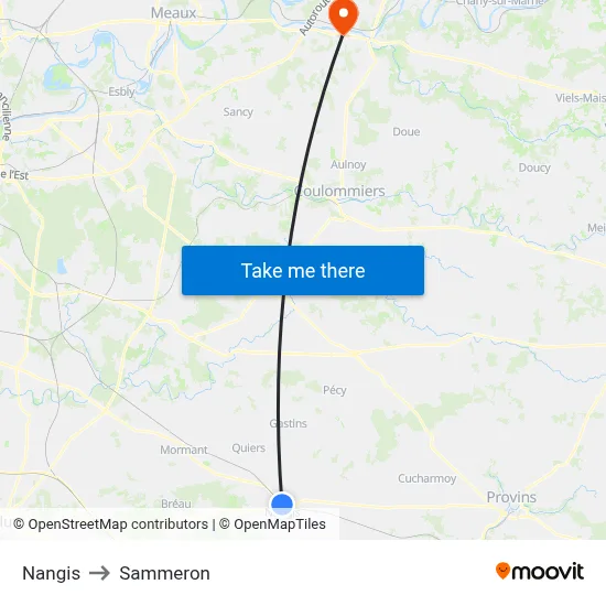 Nangis to Sammeron map
