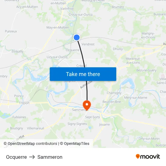 Ocquerre to Sammeron map