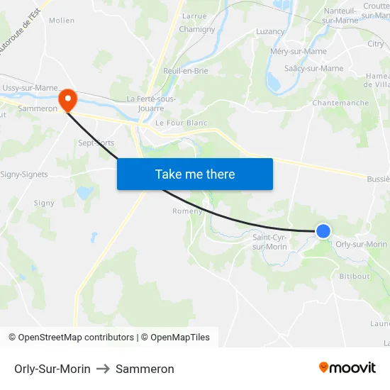 Orly-Sur-Morin to Sammeron map