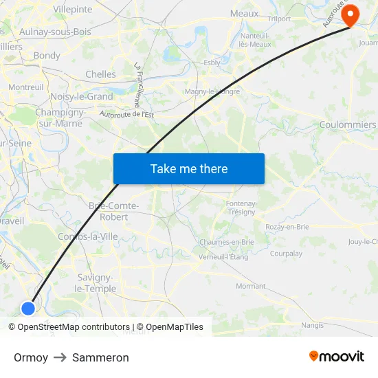 Ormoy to Sammeron map