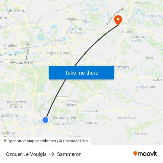 Ozouer-Le-Voulgis to Sammeron map