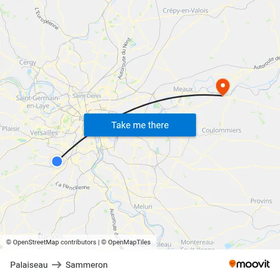 Palaiseau to Sammeron map