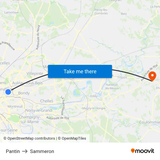 Pantin to Sammeron map