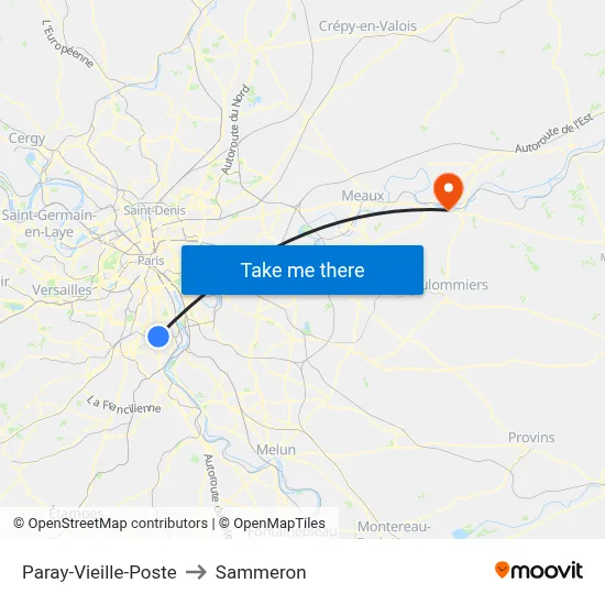 Paray-Vieille-Poste to Sammeron map