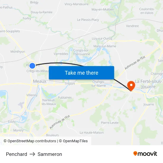 Penchard to Sammeron map