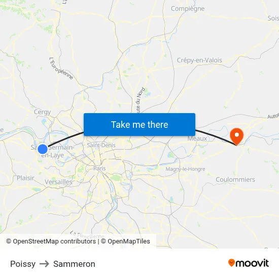 Poissy to Sammeron map