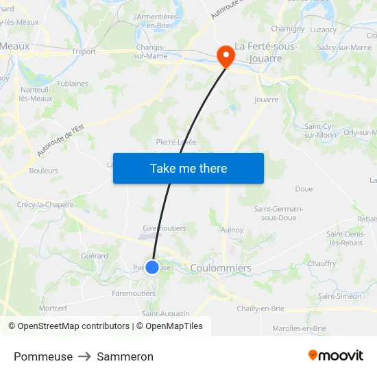 Pommeuse to Sammeron map