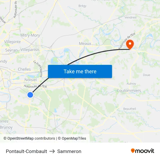 Pontault-Combault to Sammeron map