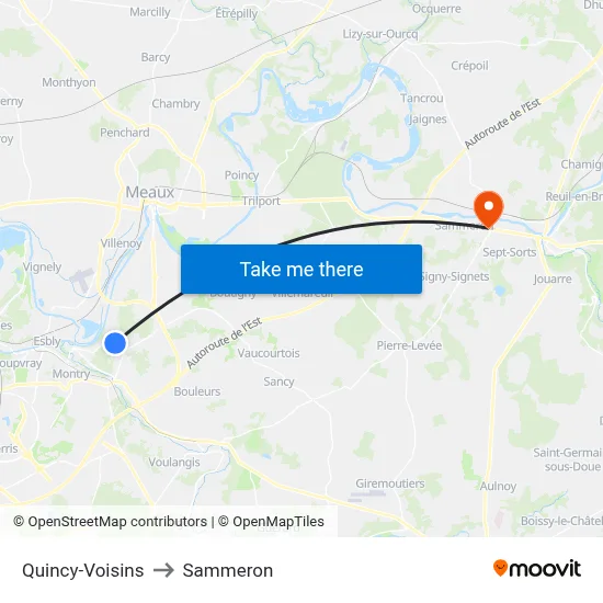Quincy-Voisins to Sammeron map