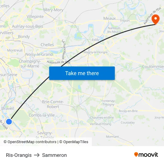 Ris-Orangis to Sammeron map