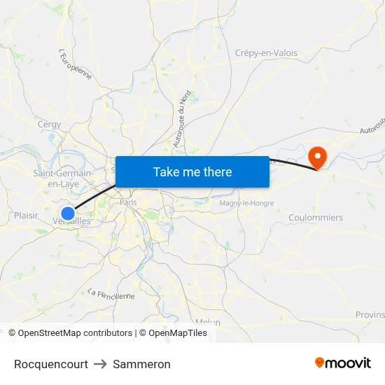 Rocquencourt to Sammeron map