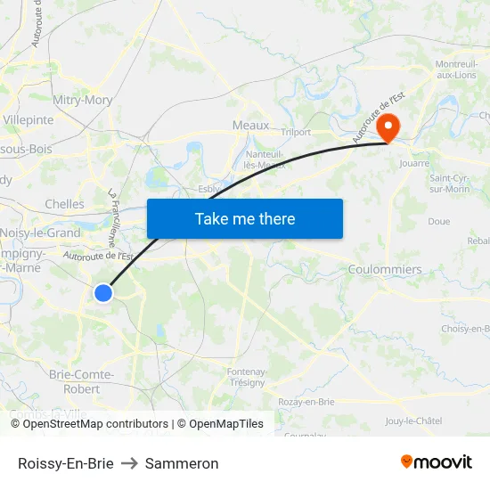 Roissy-En-Brie to Sammeron map