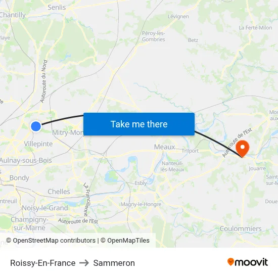 Roissy-En-France to Sammeron map