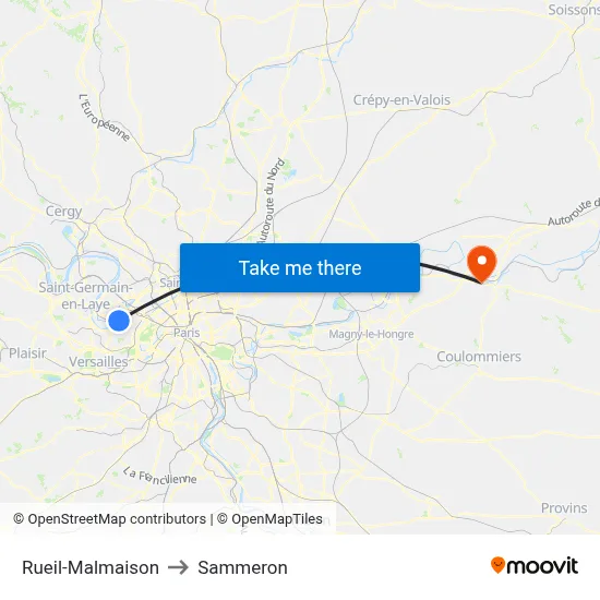 Rueil-Malmaison to Sammeron map