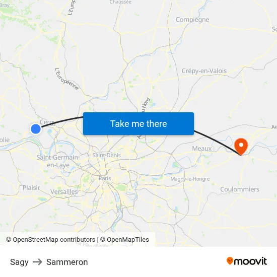 Sagy to Sammeron map