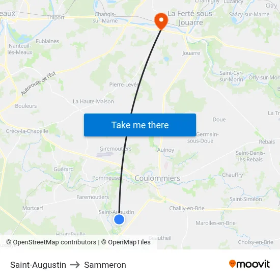 Saint-Augustin to Sammeron map