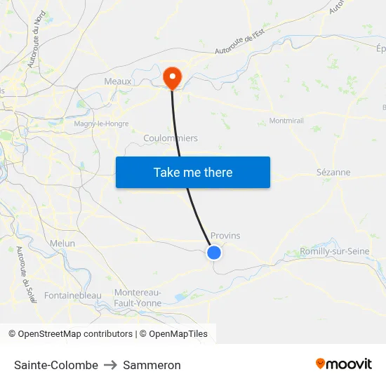Sainte-Colombe to Sammeron map