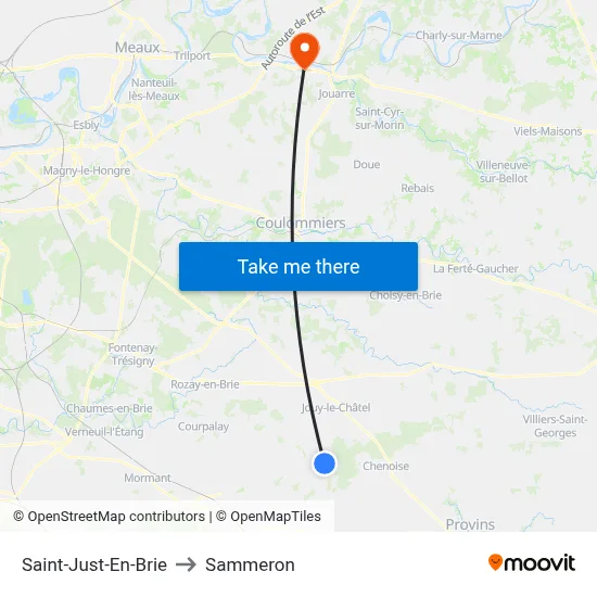 Saint-Just-En-Brie to Sammeron map