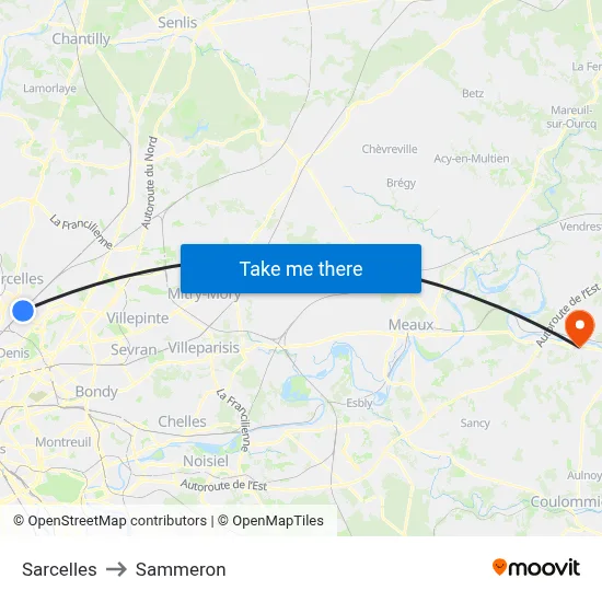 Sarcelles to Sammeron map