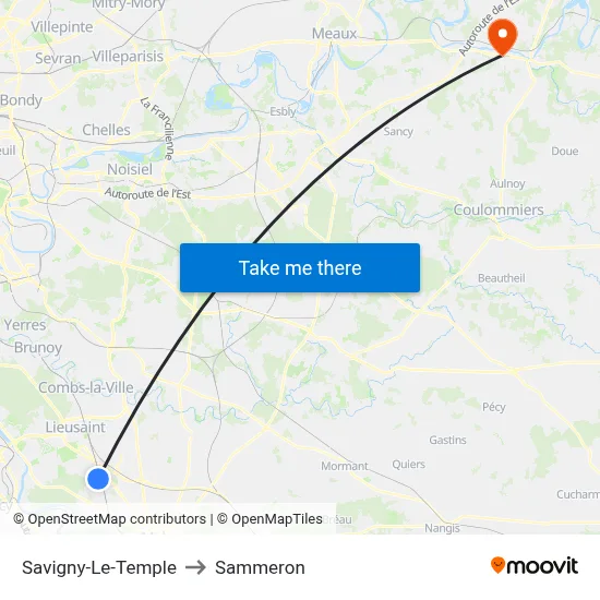 Savigny-Le-Temple to Sammeron map