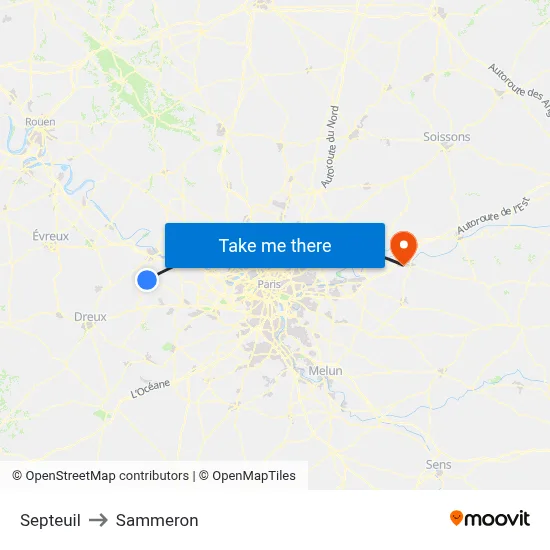 Septeuil to Sammeron map
