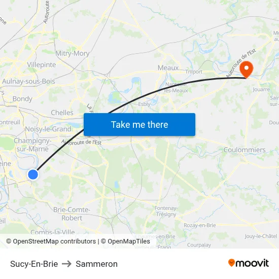 Sucy-En-Brie to Sammeron map