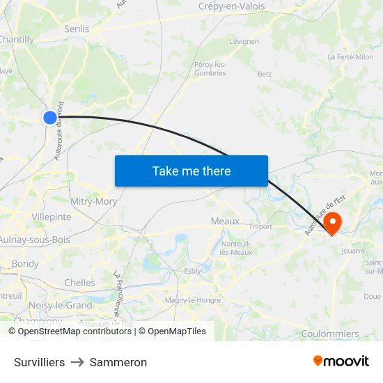 Survilliers to Sammeron map