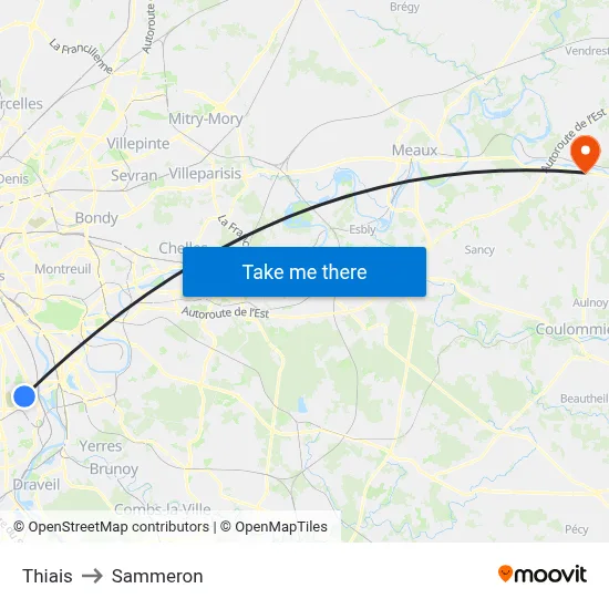 Thiais to Sammeron map