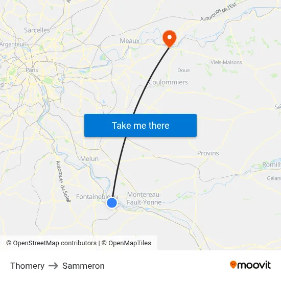 Thomery to Sammeron map