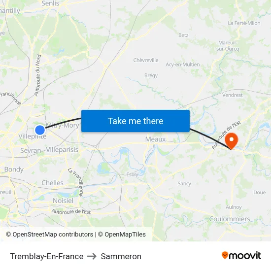 Tremblay-En-France to Sammeron map