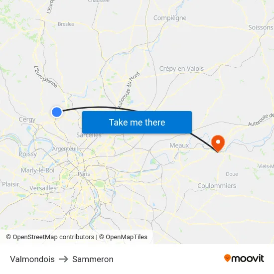 Valmondois to Sammeron map