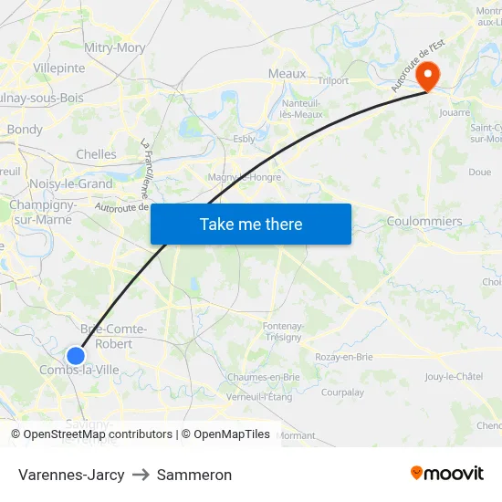 Varennes-Jarcy to Sammeron map