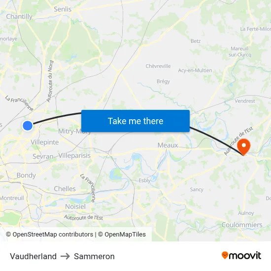 Vaudherland to Sammeron map