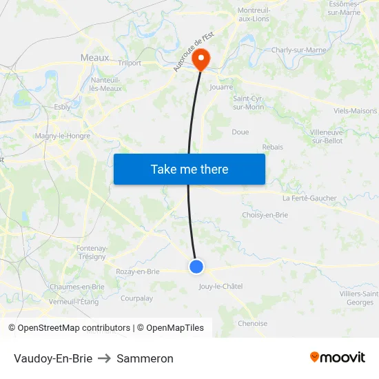 Vaudoy-En-Brie to Sammeron map