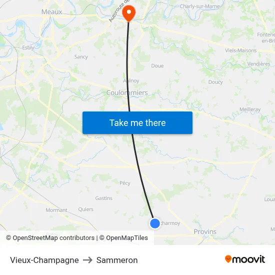 Vieux-Champagne to Sammeron map