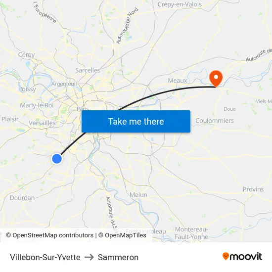 Villebon-Sur-Yvette to Sammeron map