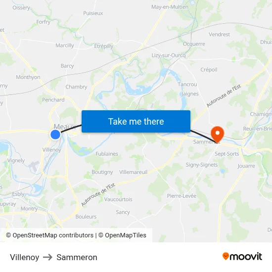 Villenoy to Sammeron map