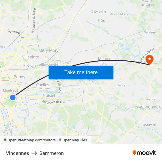 Vincennes to Sammeron map