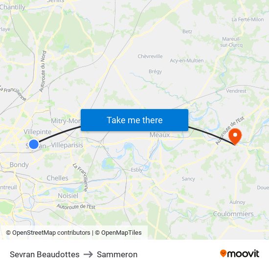 Sevran Beaudottes to Sammeron map