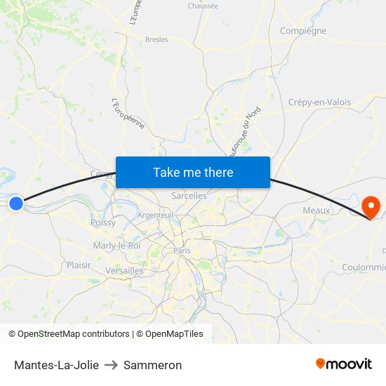 Mantes-La-Jolie to Sammeron map
