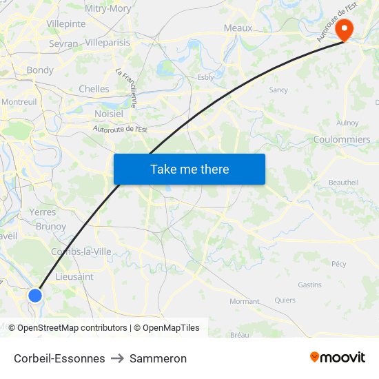 Corbeil-Essonnes to Sammeron map
