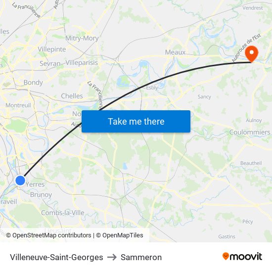 Villeneuve-Saint-Georges to Sammeron map