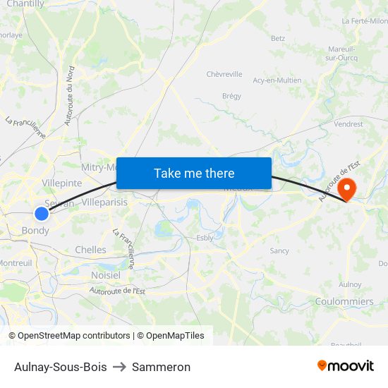 Aulnay-Sous-Bois to Sammeron map