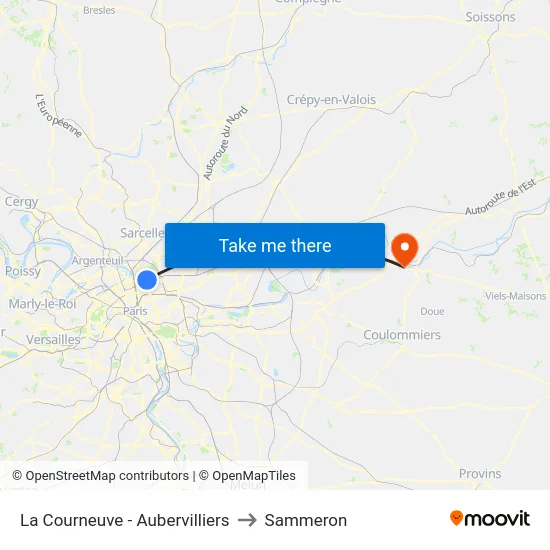 La Courneuve - Aubervilliers to Sammeron map