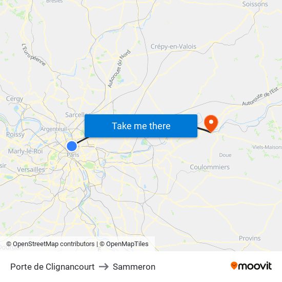 Porte de Clignancourt to Sammeron map
